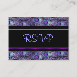 Cartão De Informações Roxo da pena do pavão - RSVP
