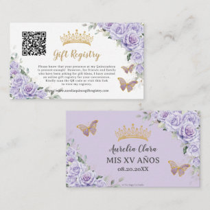 Cartão De Informações Roxo Lilac Floral Quinceañera QR Gift Registro