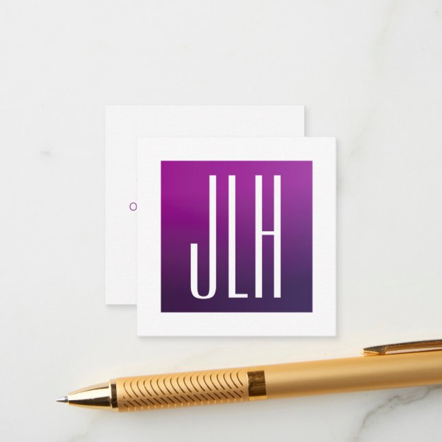 Cartão De Informações Roxo Ombre & Iniciais Brancas ou outro Texto (Frente/Verso In Situ)