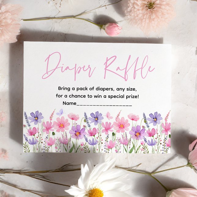 Cartão De Informações Roxo-rosado-Chá de fraldas-Fralda-de-flores-selvag (Criador carregado)