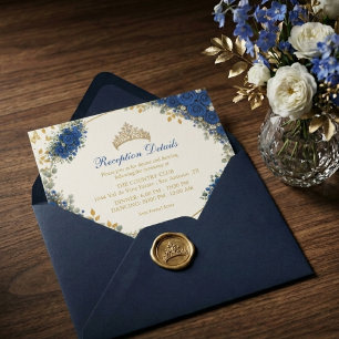 Cartão De Informações Royal Blue Golden Butterflies Quinceañera 