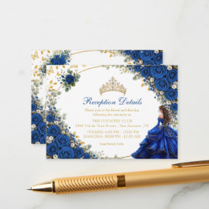 Cartão De Informações Royal Blue Golden Butterflies Quinceañera