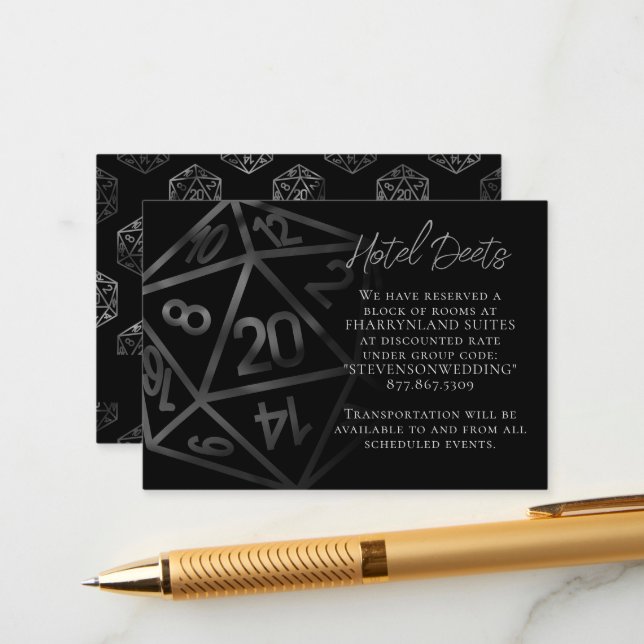Cartão De Informações RPG Dice | Detalhe do Hotel Fantasy Tabletop Gamer (Frente/Verso In Situ)