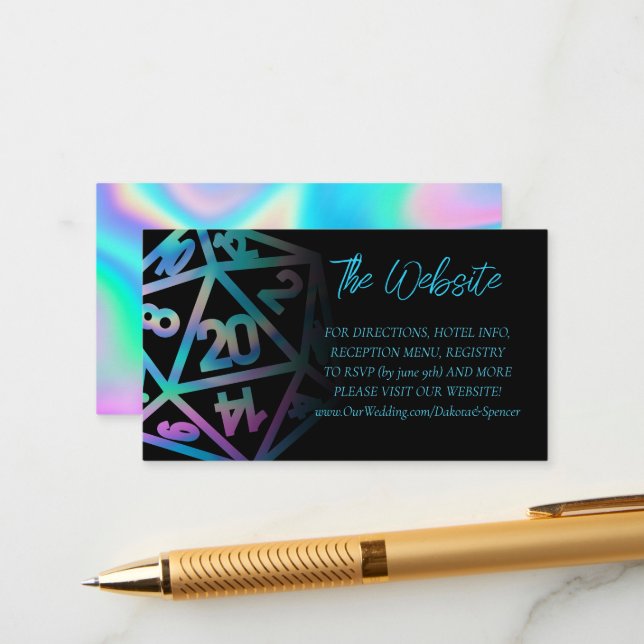 Cartão De Informações RPG Dice | Holo Fantasy Tabletop Gamer Website (Frente/Verso In Situ)