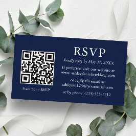 Cartão De Informações RSVP Azul de QR Minimalista Moderno de Casamento