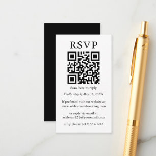 Cartão De Informações RSVP Branco Preto Simples de QR Simples de Casamen