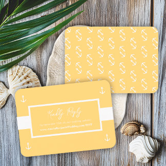 Cartão De Informações RSVP Casamento Site Padrão Náutico Branco Amarelo