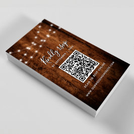 Cartão De Informações RSVP Código QR de Luzes de String Rustic & Wood We