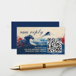 Cartão De Informações RSVP com código QR Harmonia Japonesa com Fuji
