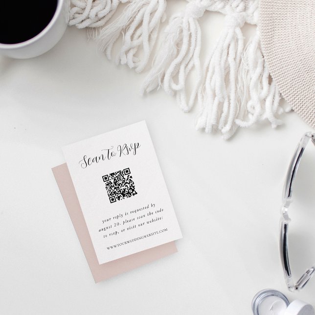 Cartão De Informações RSVP com QR Code de Caligrafia Elegante (Criador carregado)