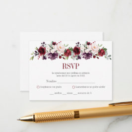 Cartão De Informações RSVP, cor-de-rosa, e Red Floral Quinceañera