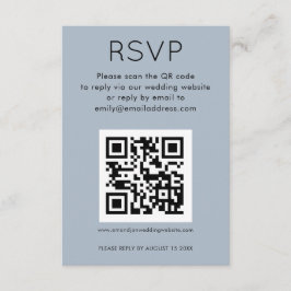 Cartão De Informações RSVP de Casamento Azul Dusty com Código QR Simples