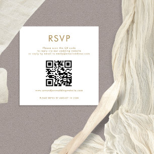 Cartão De Informações RSVP de Casamento Branco Dourado do Código QR Simp