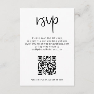 Cartão De Informações RSVP de Casamento Branco Preto do Código QR Minima