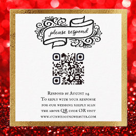 Cartão De Informações RSVP de Casamento Branco Preto Dourado do Código Q