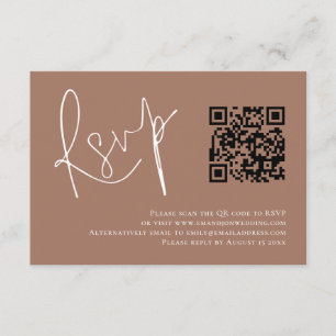 Cartão De Informações RSVP de Casamento Castanho Suave do Código QR de S