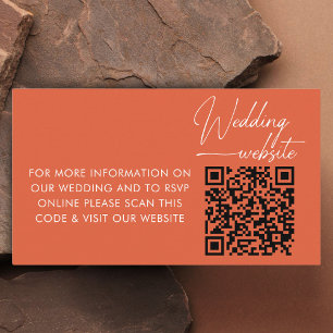 Cartão De Informações RSVP de Casamento Código QR laranja ousado moderno
