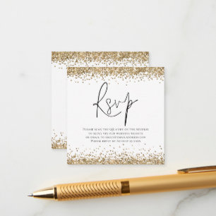 Cartão De Informações RSVP de Casamento com Glitter Dourado do Código QR