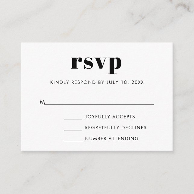 Cartão De Informações RSVP de Casamento da Serif Simples Bold (Frente)