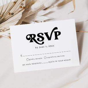Cartão De Informações RSVP de Casamento de Boho Branco e Preto Retro Mod