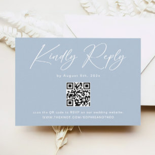Cartão De Informações RSVP de Casamento de Código QR Azul-Elegante