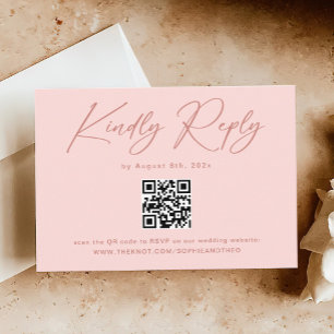 Cartão De Informações RSVP de Casamento de Código QR Cor-de-rosa-Blush E