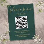 Cartão De Informações RSVP de Casamento de Código QR de Emerald Green e<br><div class="desc">Um simples,  elegante e esmeraldo verde-esmeraldo e um guião de ouro - cartão de gabinete RSVP com o seu próprio código QR e detalhes do site de casamento definidos em tipografia quic. Projetado por Thisnotme©</div>