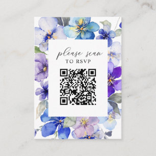 Cartão De Informações RSVP de Casamento de Código QR de Florais Azul Rox