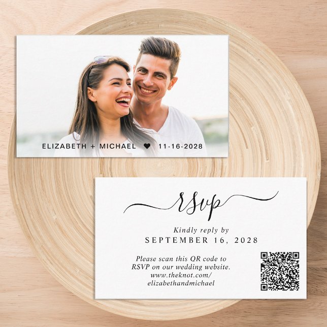 Cartão De Informações RSVP de Casamento de Código QR de Foto Chic (Our user-friendly template will generate your QR code automatically from your website address)
