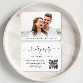 Cartão De Informações RSVP de Casamento de Código QR de Foto de Script E