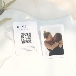 Cartão De Informações RSVP de Casamento de Código QR de Foto Minimalista