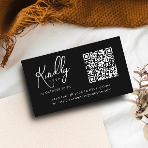 Cartão De Informações RSVP de Casamento de Código QR de Script B&W Elega