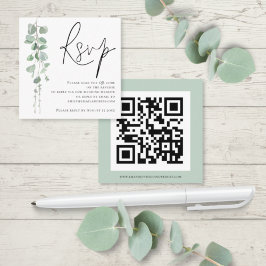 Cartão De Informações RSVP de Casamento de Código QR de Script Eucalyptu