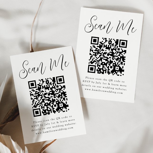 Cartão De Informações RSVP de Casamento de Código QR de Script Preto Sim (Criador carregado)