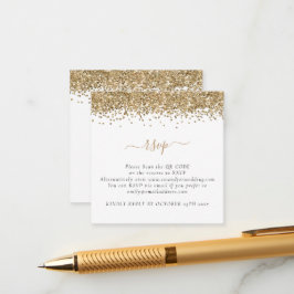 Cartão De Informações RSVP de Casamento de Código QR do Mini Glam Dourad