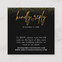 Cartão De Informações RSVP de Casamento de Código QR Dourado e Preto Rom