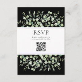 Cartão De Informações RSVP de Casamento de Código QR Eucalyptus Preto