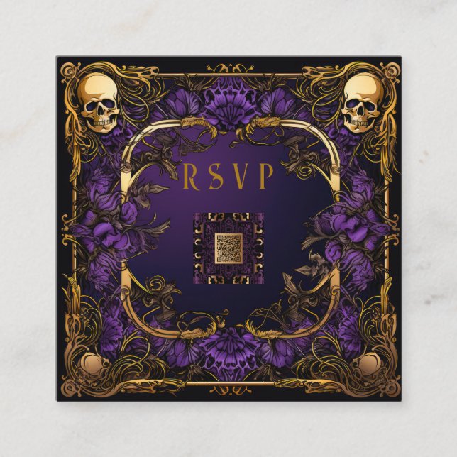 Cartão De Informações RSVP de Casamento de Código QR Gothic Elegante (Frente)