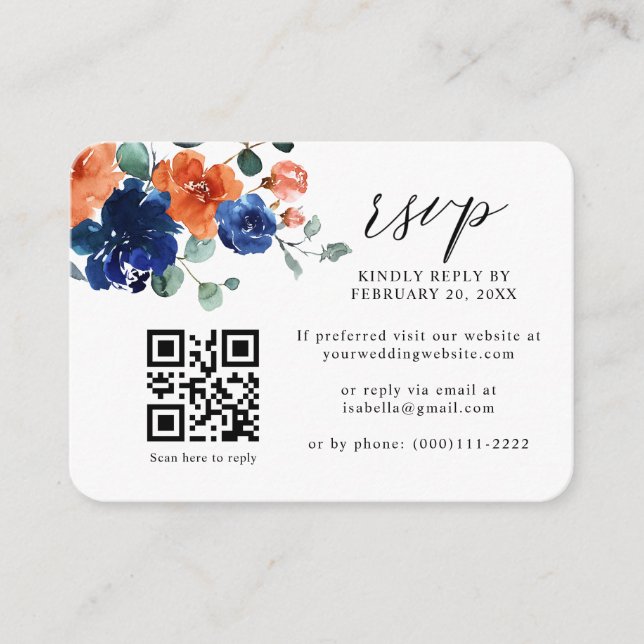 Cartão De Informações RSVP de Casamento de Código QR Laranja de Bue Quei (Frente)