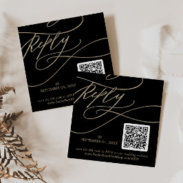 Cartão De Informações RSVP de Casamento de Código QR Romântico Dourado e