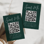 Cartão De Informações RSVP de Casamento de Código QR Verde de Floresta d<br><div class="desc">Torne fácil para os convidados fazer o RSVP do seu casamento ou evento com estas modernas cartas RSVP de casamento com o código QR. Os elegantes cartões de cerimônias de casamento exibem "Scan Me" em um guião branco e caprichoso com um fundo verde da floresta. Personalize o cartão com sua...</div>