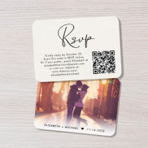 RSVP de Casamento de Creme de Código QR de Foto Mo