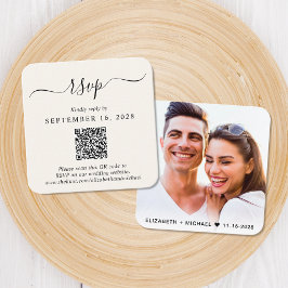 Cartão De Informações RSVP de Casamento de Creme de Código QR de Foto Mo