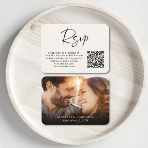 Cartão De Informações RSVP de Casamento de Creme de Código QR de Foto Mo