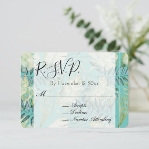 Cartão De Informações RSVP de Casamento de Folhas Tropicais de Mint Gree
