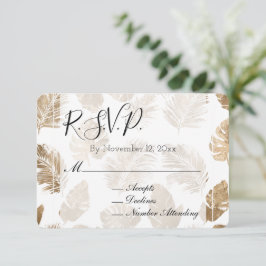 Cartão De Informações RSVP de Casamento de Folhas Tropicais Douradas