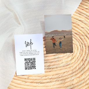 Cartão De Informações RSVP de Casamento de Foto com Código QR Minimalist