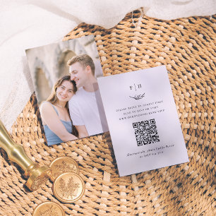 Cartão De Informações RSVP de Casamento de Foto do Código QR Monograma M
