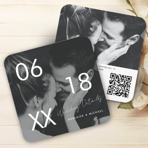 Cartão De Informações RSVP de Casamento de Foto Mínimo do Código QR do S