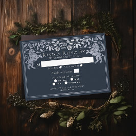 Cartão De Informações RSVP de Casamento de Leão Medieval Azul Silver